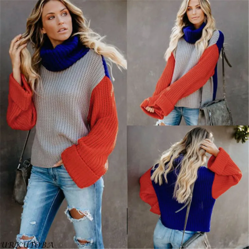 Women Turtleneck Baggy Tops Chunky Knitted Sweater Jumper Pullover Knitwear loose sleeves casual sweater | Женская одежда