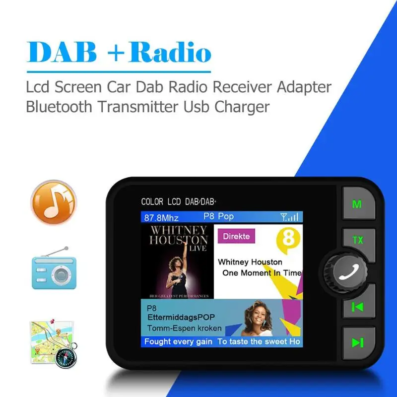 VODOOL C6 автомобильный DAB радио адаптер приемник FM передатчик ЖК-дисплей Поддержка