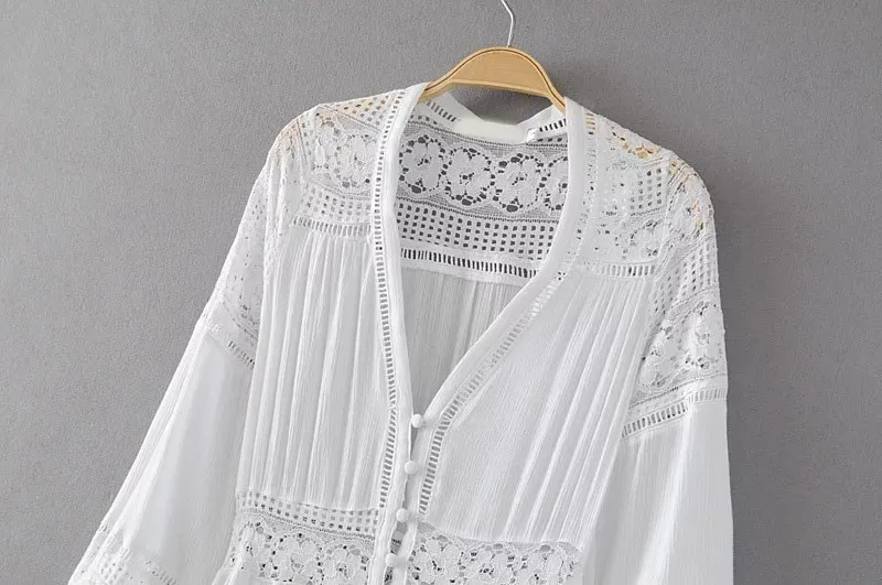Женское длинное платье Boho белое кружевное с длинным рукавом лето 2019|Женские