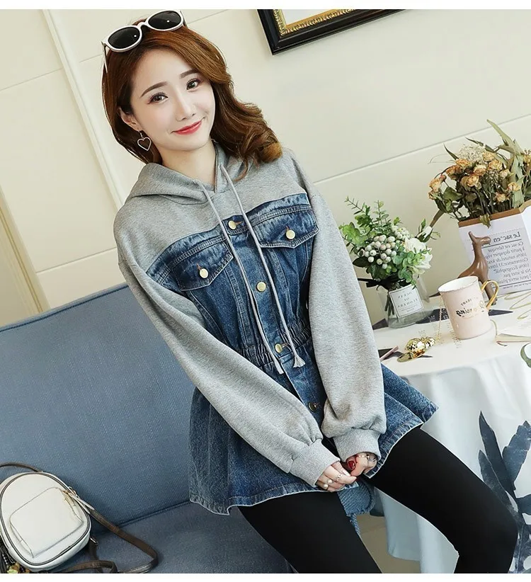 CHICEVER Spring Patchwork Denim Jacket For Women Hooded Long Sleeve High Waist Slim Women's Jackets Fashion Casual Clothes New | Женская