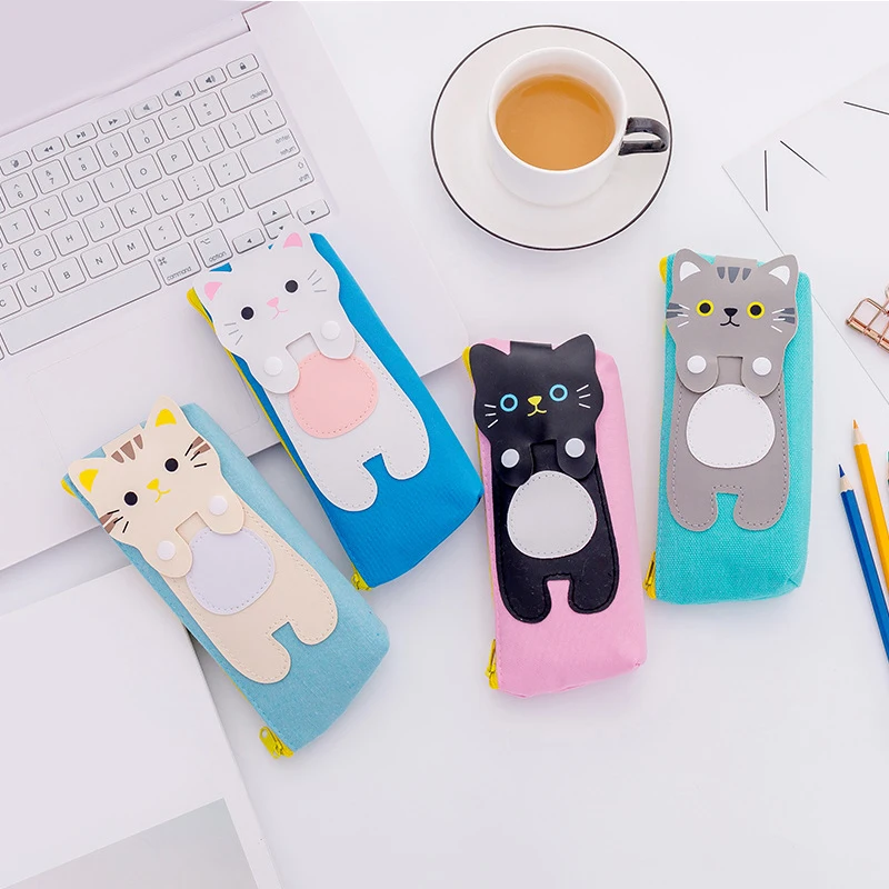 

1PC Fashion Cartoon cat pencil case for girls School supplies pencil case