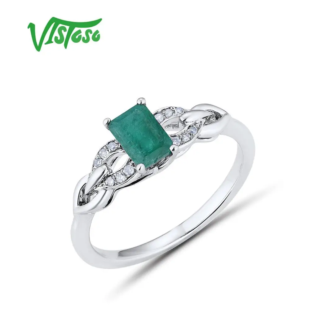 

VISTOSO Pure 14K 585 White Gold Rings For Women Ring Sparkling Diamond Octagon Emerald Luxury Classic Wedding Band Fine Jewelry