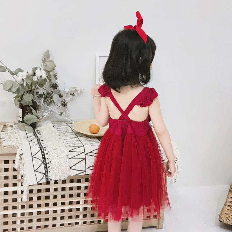 Красное блестящее фатиновое платье для девочек 2-8 лет Рождественская одежда