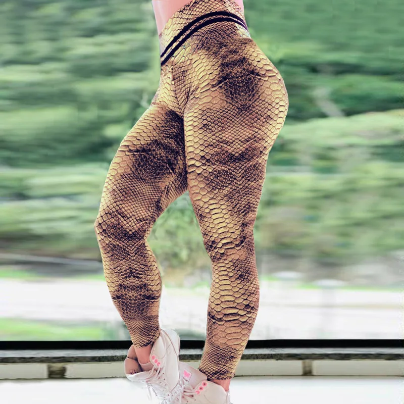 Sexy Golden Women Fitness Yoga Pants Slim High Waist Sports Leggings Gym Elastic Printed Long Tights for Running Tummy Control