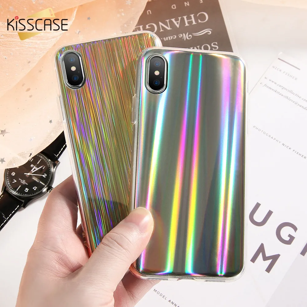 Силиконовый чехол KISSCASE с цветным градиентом для iPhone 8 7 6S 6 X прозрачным лазерным