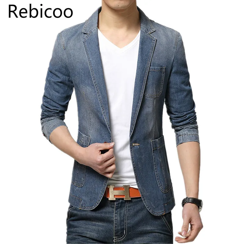 M-3XL Для мужчин джинсовый пиджак куртки Блейзер Slim Fit Terno Masculino Jaquetas Костюмы мужские