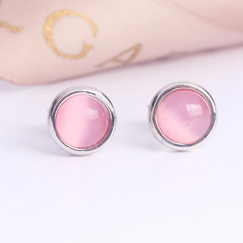 Round Rose Gold Earrings for Women Pink Stone Earings Fashion Jewelry Oorbellen Pendientes Brincos Orecchini | Украшения и