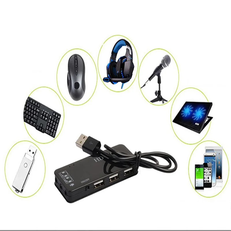 3 порта USB 2 0 концентратор адаптер без внешней звуковой карты для виртуального 7 1