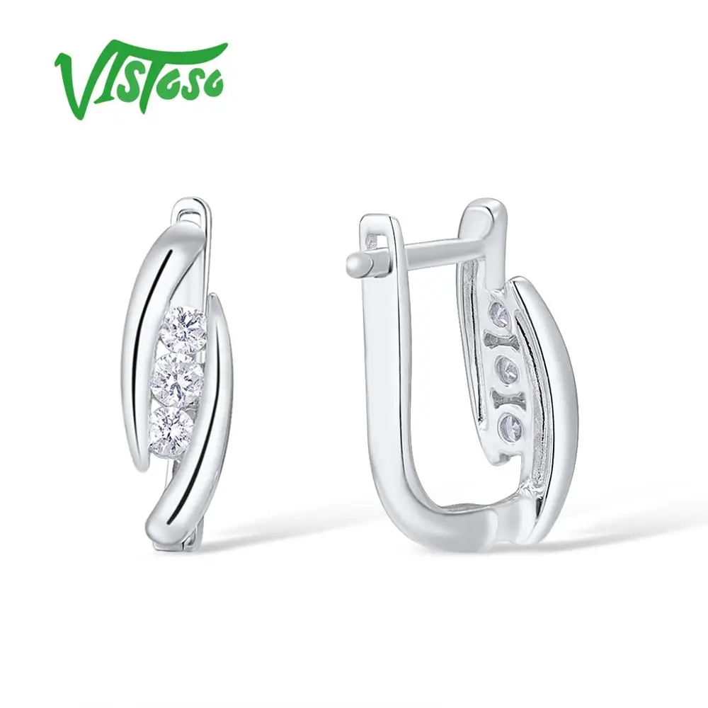 VISTOSO золотые серьги для женщин 14K 585 белое золото роскошные светящиеся бриллианты