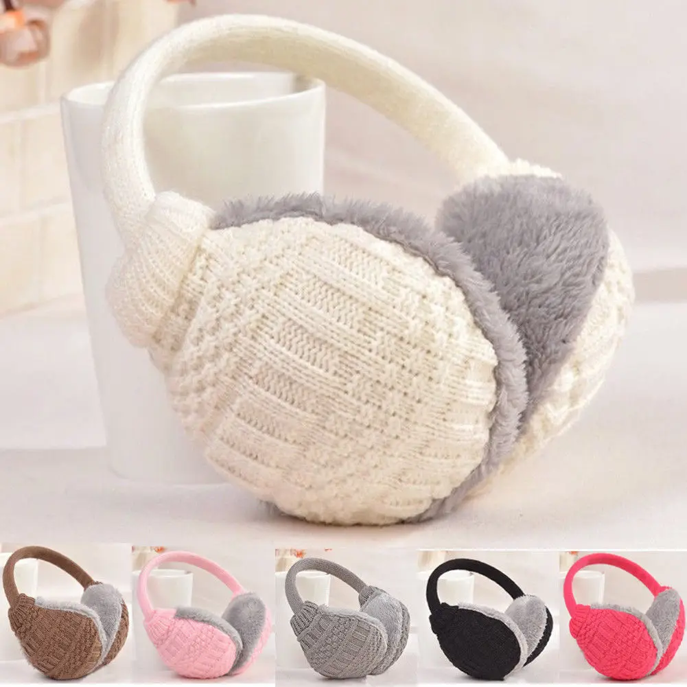 Новые модные зимние теплые вязаные наушники женские для девочек Плюшевые