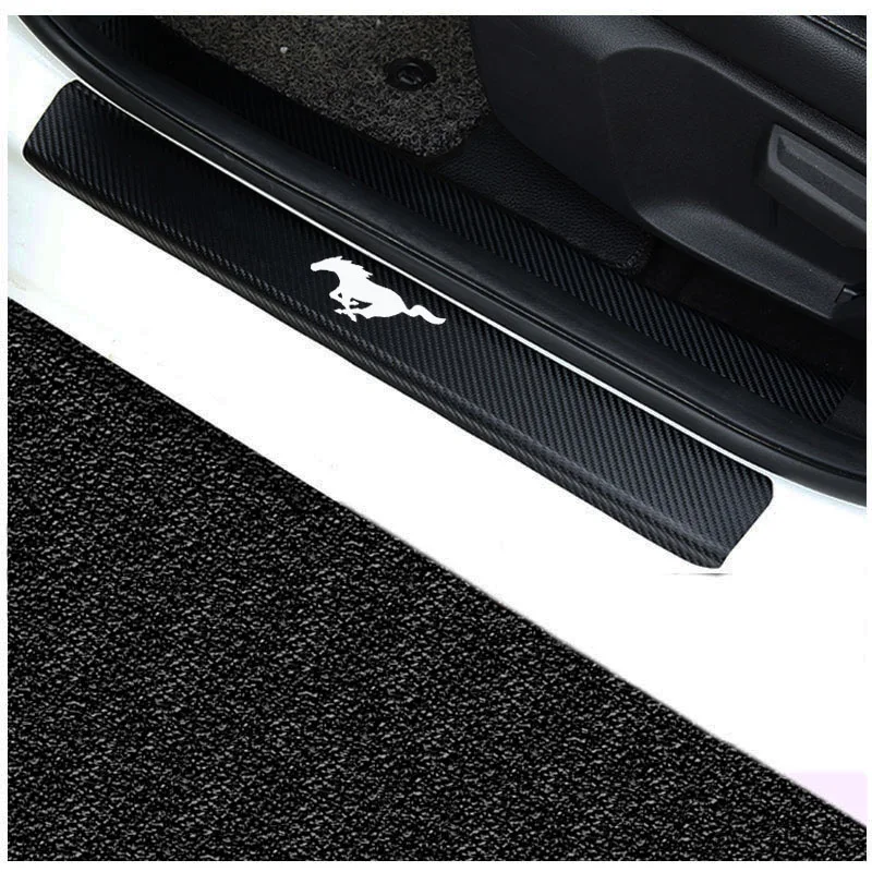 

2Pcs Carbon Fiber Pu leather Car Accessories For Ford Mustang Car Door Sills Door Threshold Plate Door Sill Scuff Plate