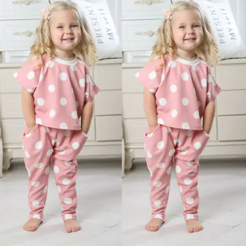 Toddler Baby Boys Girl Floral/Dot Short Sleeve Tops+Pants Outfit Set Clothes | Детская одежда и обувь