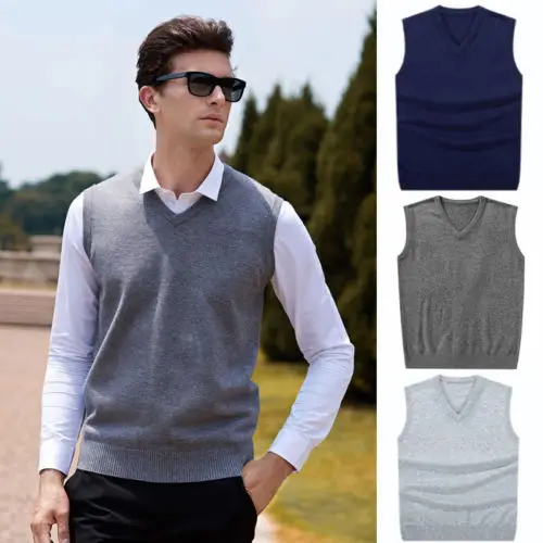 

Hirigin 2018 Men Sleeveless Sweaters Knitted Warm Wool V Neck Sweaters Fashion Solid Autumn Vest Outwear Clothes Men Plus Size