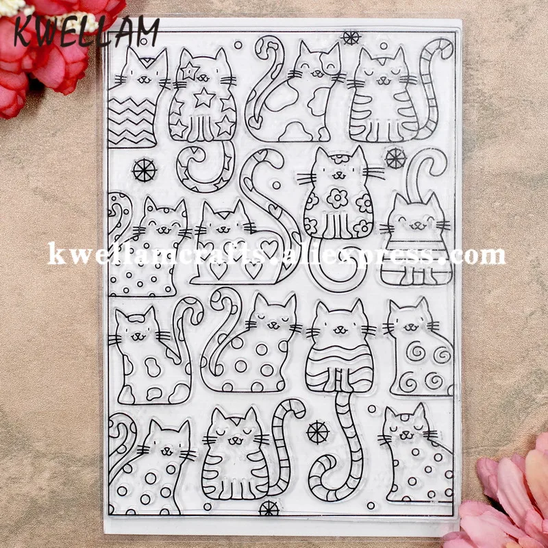 Кошки фотографические карточки DIY Резиновые фотообои прозрачный штамп 11x16 см