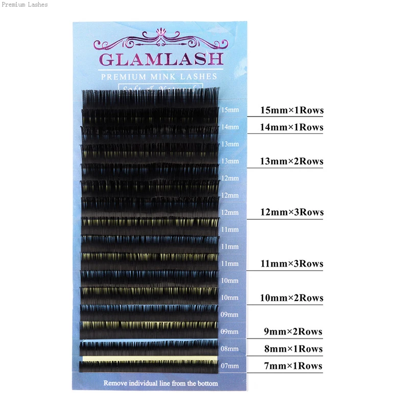 GLAMLASH высококачественные Смешанные 7 15 мм 16 линий норковые синтетические ресницы