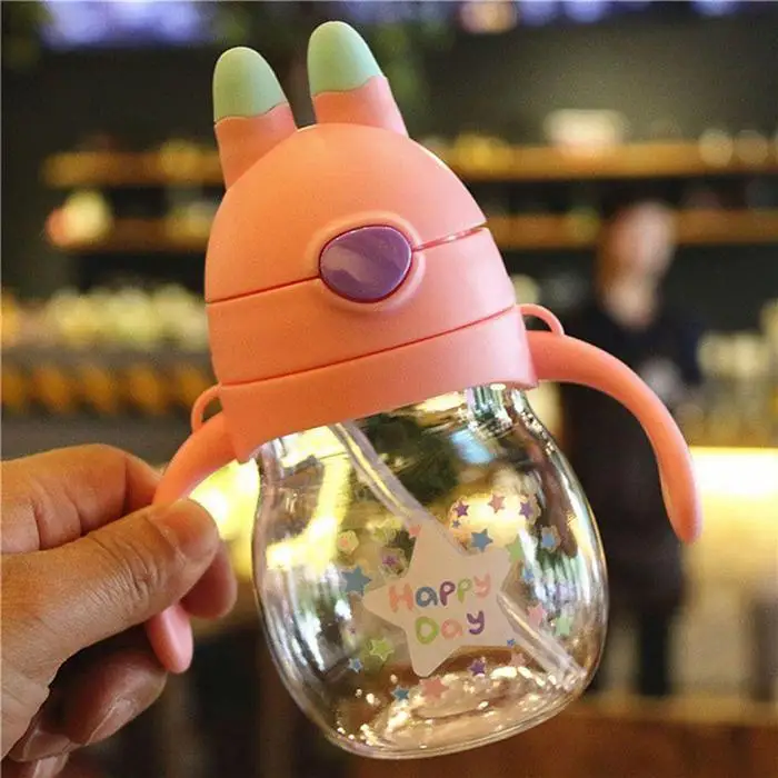 Симпатичная детская бутылочка для кормления 320 мл с соломинкой обучающая ручкой