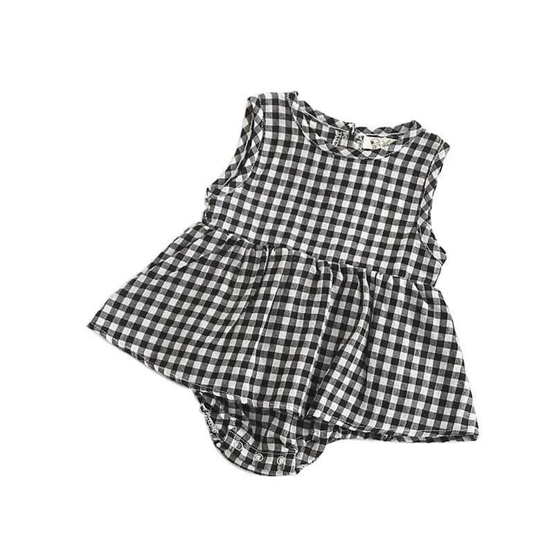 New 0-3T Baby Kids Rompers knitted baby clothes Summer newborn romper cotton children female plaid sleeveless skirt |