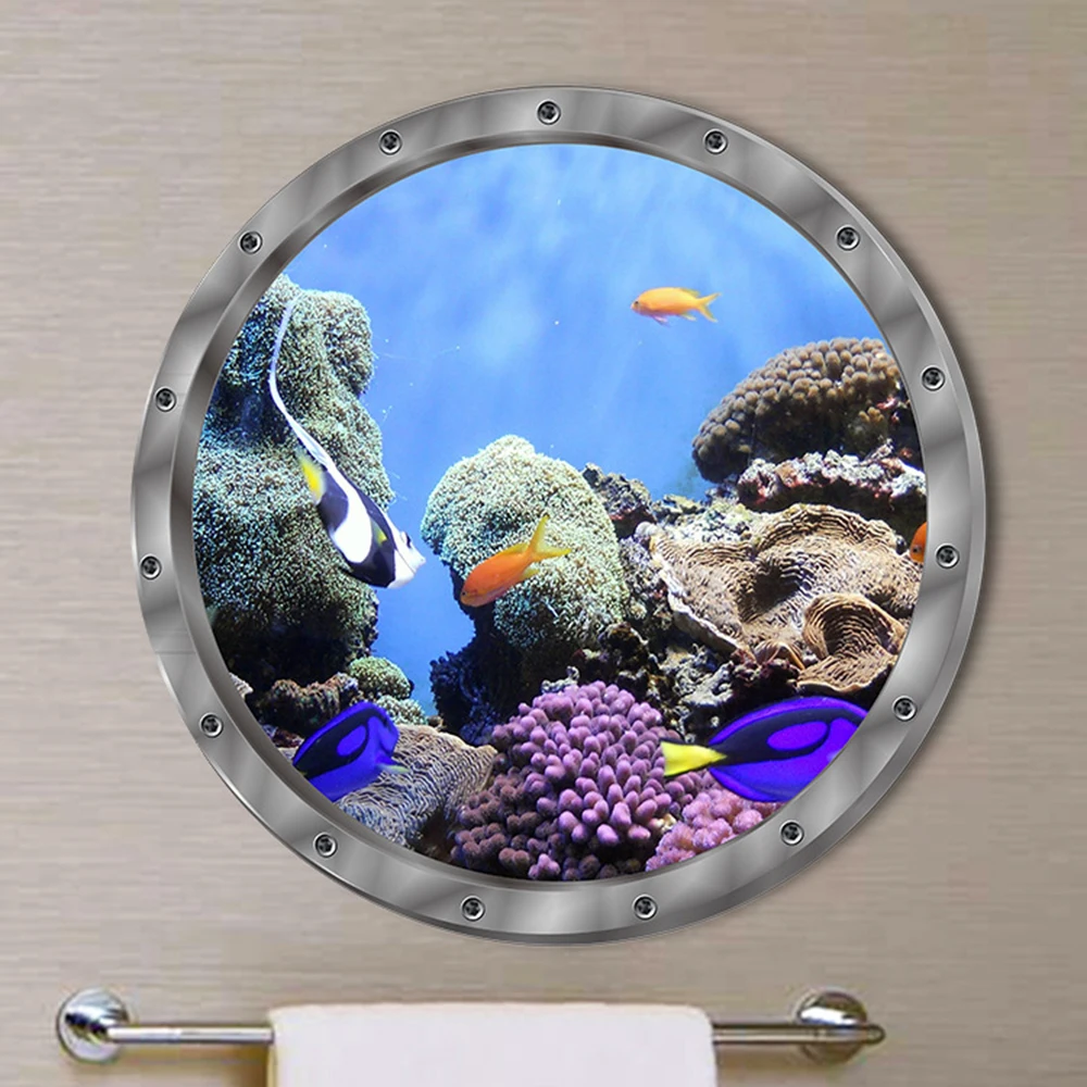 Hot 2019 New Fish Ocean View Windows Wall Door Stickers for Washing Machine Decor Decal wholesale | Дом и сад