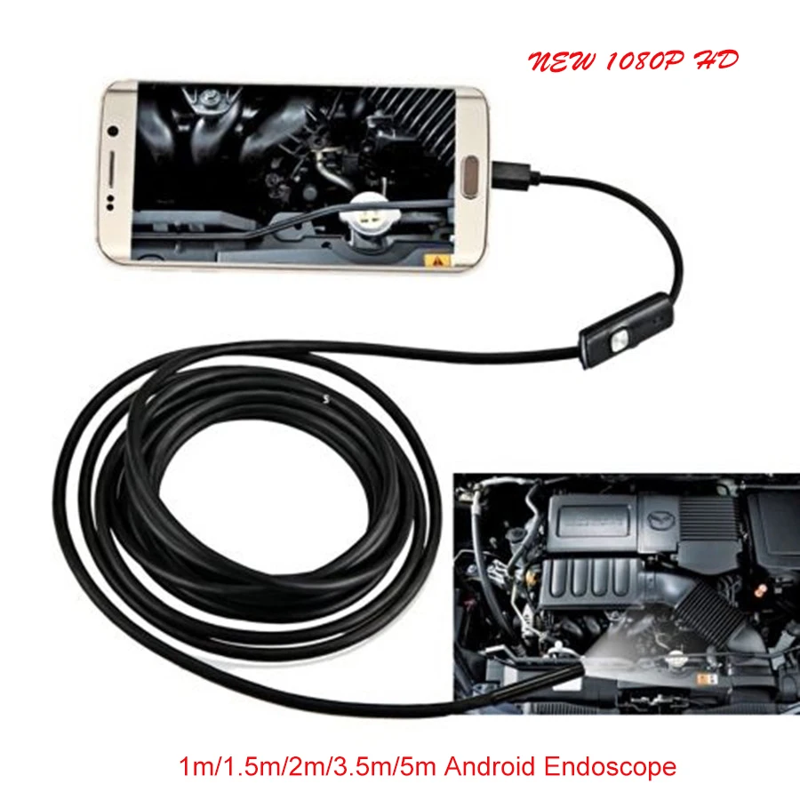 Эндоскоп Бороскоп с полужесткой трубкой водонепроницаемый Full HD 1080P Micro USB/Type c/USB