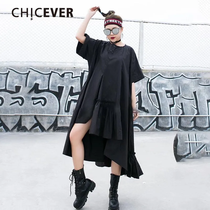 CHICEVER Весна асимметричные платья для Для женщин с круглым вырезом коротким