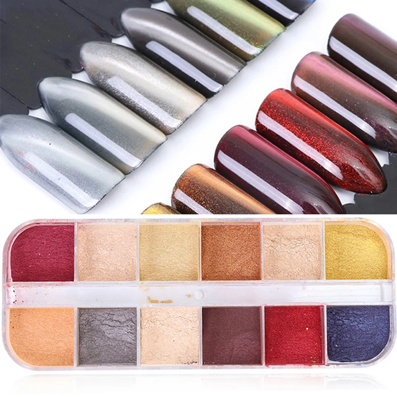 Glitter Shiny Metallic Sequin Effect Nail Art Powder Dust 12 colors Decor | Красота и здоровье