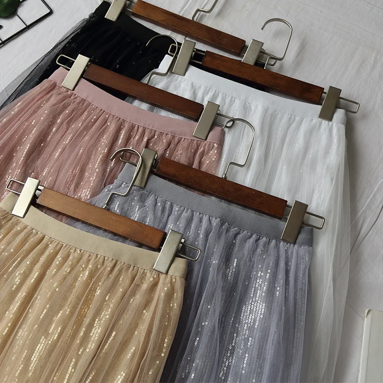 Женская юбка с блестками ALPHALMODA однотонная высокой талией и из газовой ткани на