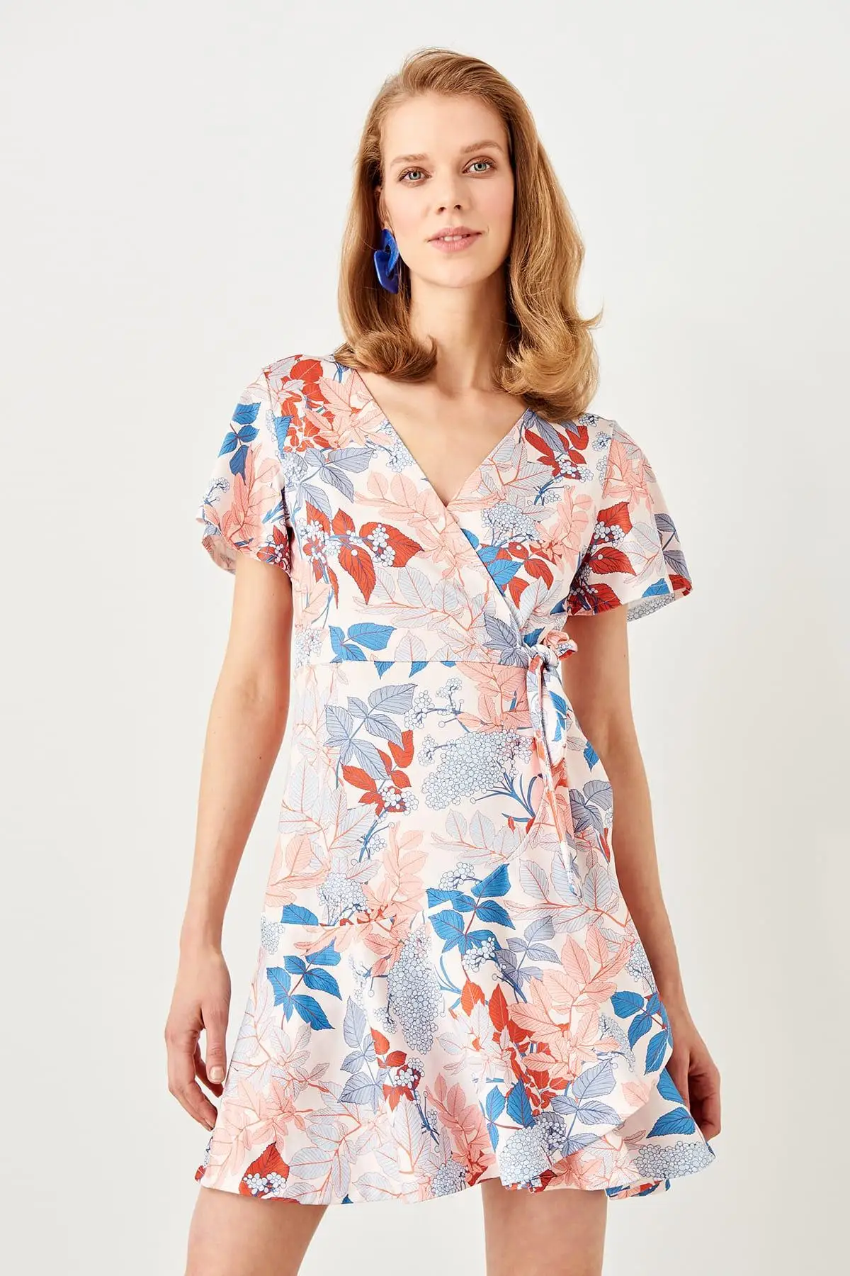 Trendyol порошковый узор двубортное трикотажное платье TWOSS19VG0146|Женские платья| |