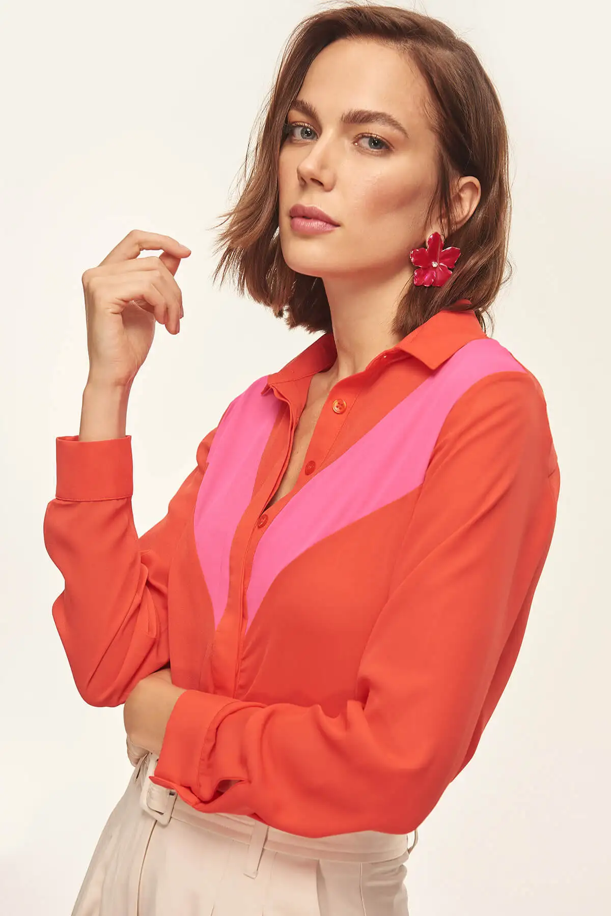 Двухцветная красная рубашка Trendyol TOFSS18LJ0052| |