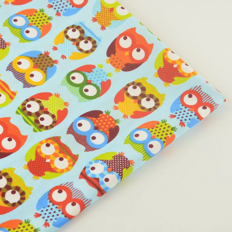 Colorful Owls Designs 100% Blue Cotton Twill Fabrics Quilting Patchwork Scrapbooking CM Sewing Cloth Home Textile Telas Tissue|textile machinery