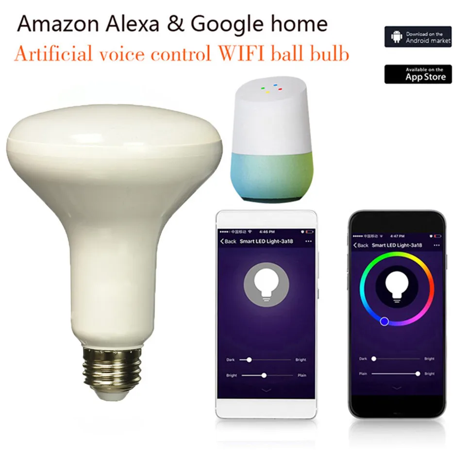 Wifi лампа google home E27 светодиодная alexa voice rgbw контроль bluetooth 7 Вт Интеллектуальные