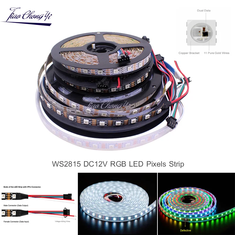 Пиксельная светодиодная RGB лента WS2815 (WS2812B WS2813) индивидуальное управление диодами