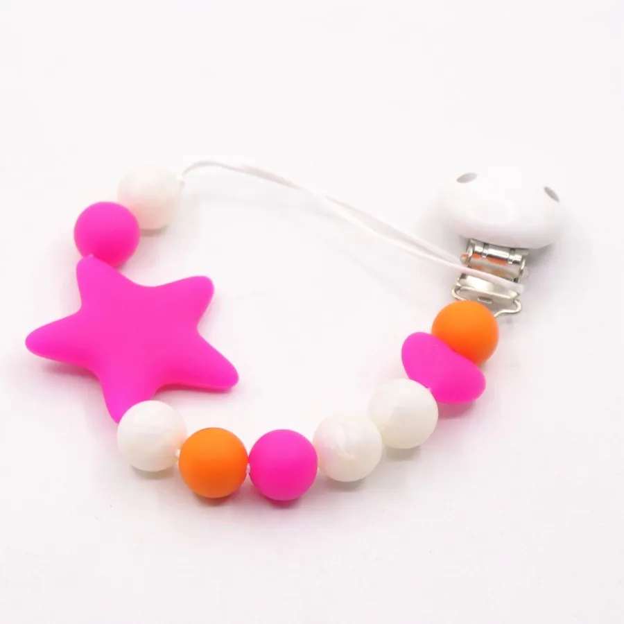 Silicone And Wood Pacifier Clip Wooden Bead Dummy Holder Cute Clips Soother Chains Baby Teething Toy For Chew | Мать и ребенок