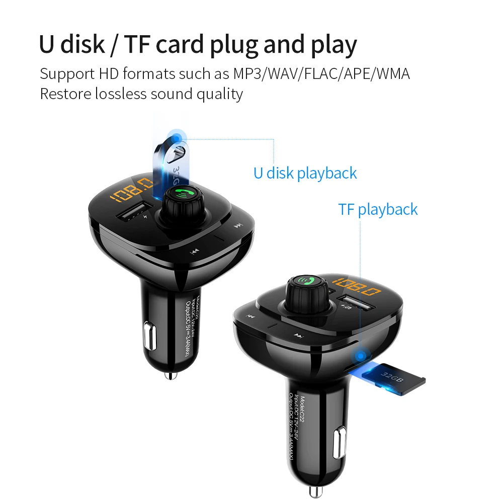 Автомобильное зарядное устройство с двумя usb портами для быстрой зарядки Hands Free