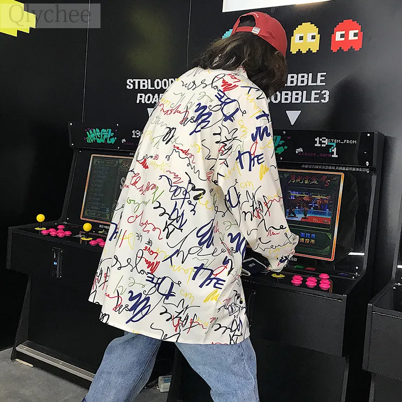 Qlychee Harajuku Colorful Letter Print Women Blouse Shirts Long Sleeve Casual Loose Female Tops |