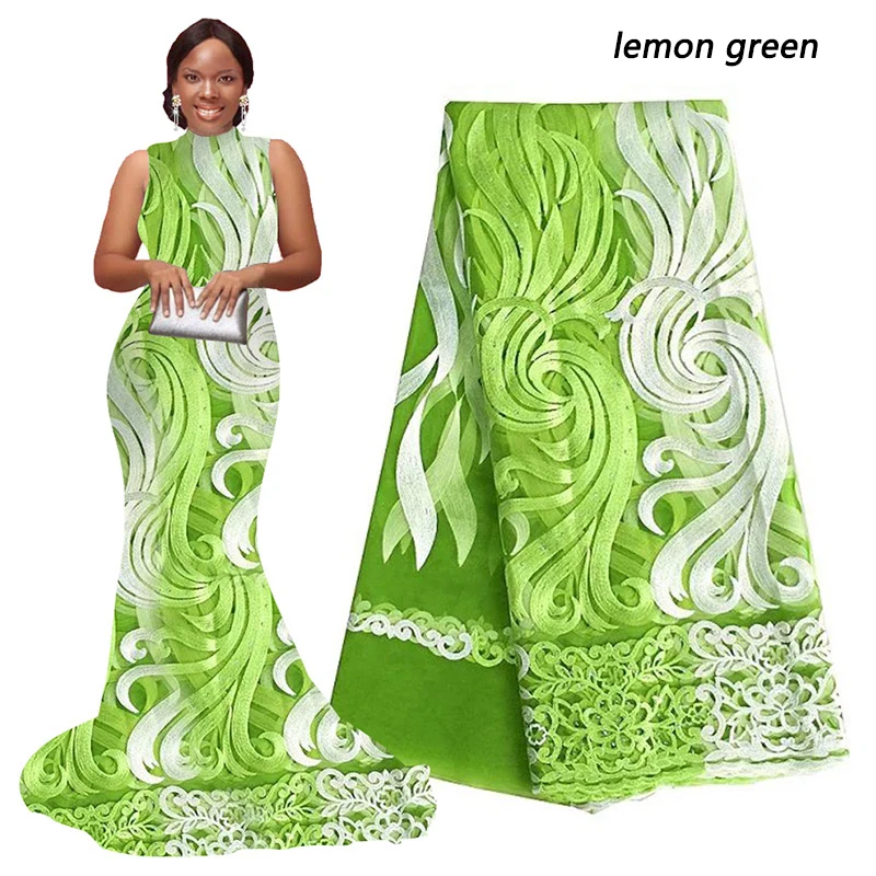 Фиолетовая африканская кружевная ткань для aso ebi оранжевая кремово-желтая