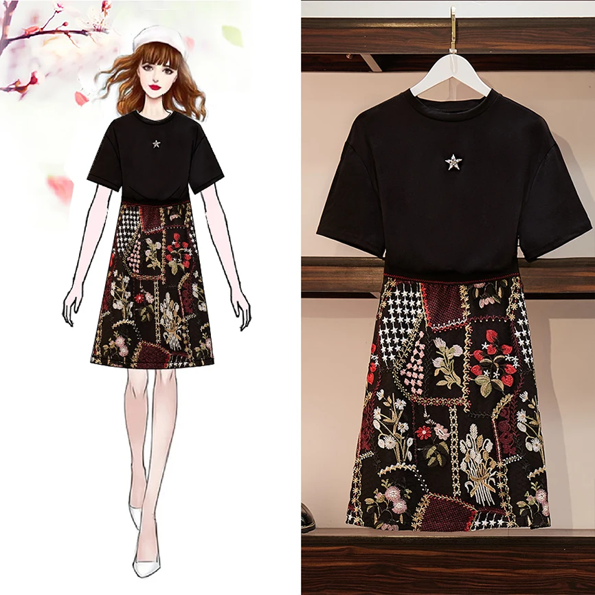 Большой размер 5XL эластичная талия подиумная юбка набор женский 2 шт костюм