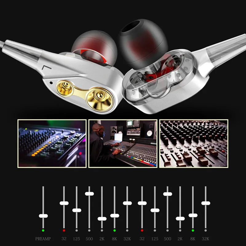 Двойной привод в ухо наушники Спорт бас сабвуфер 4 Цвета для телефона DJ Mp3