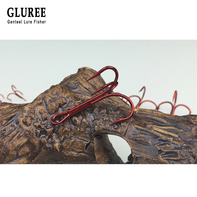 GLUREE 30 шт./лот 1/0 #2/0 #3/0 # острый колючий рыболовный крючок Красный никель тройные
