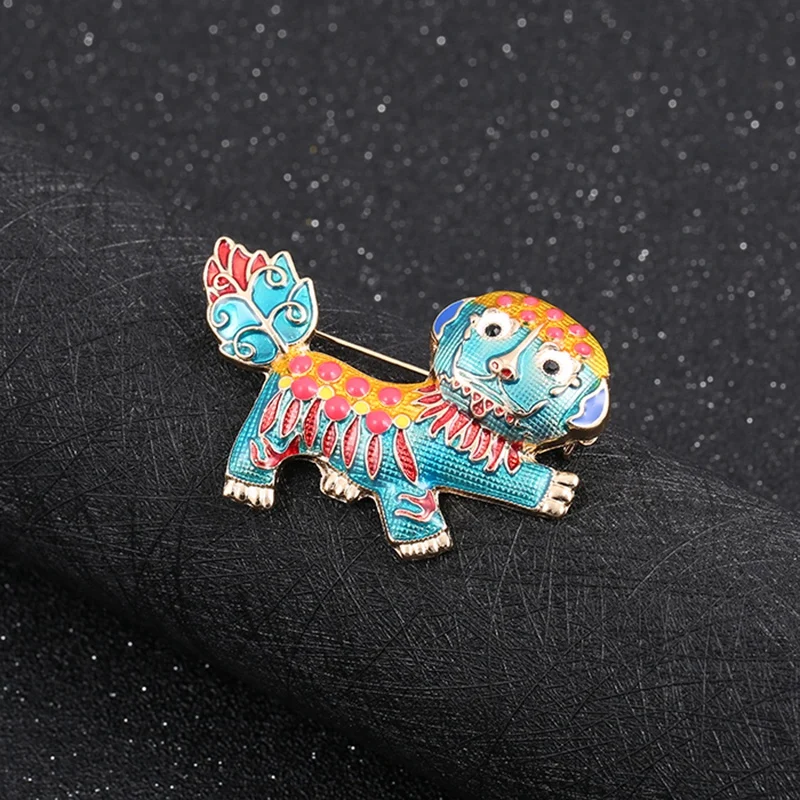 Новый капельный Китайский ветер Лев талисман текстурированная брошь для