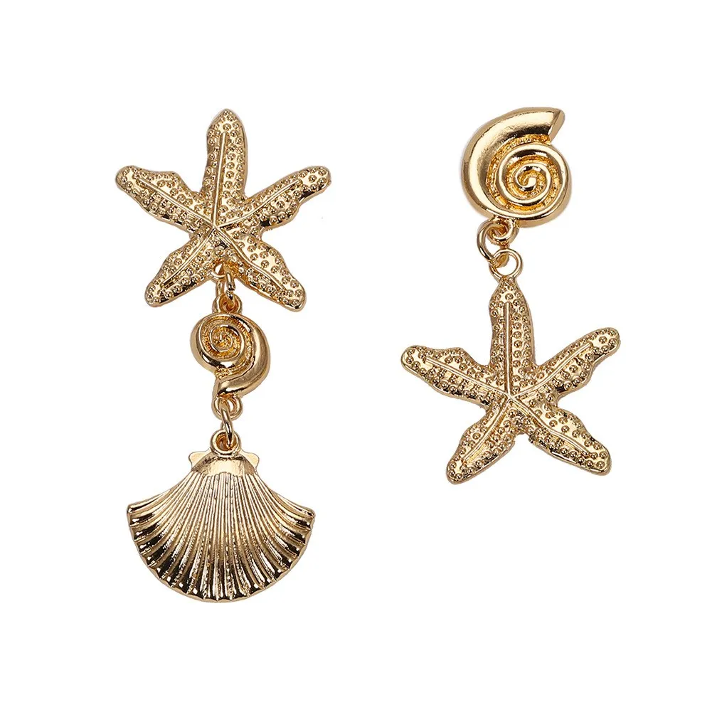 Fashion Women Gold Starfish Conch Big Circle Drop Earrings High Quality Bohemian Style Shell Dangle | Украшения и аксессуары