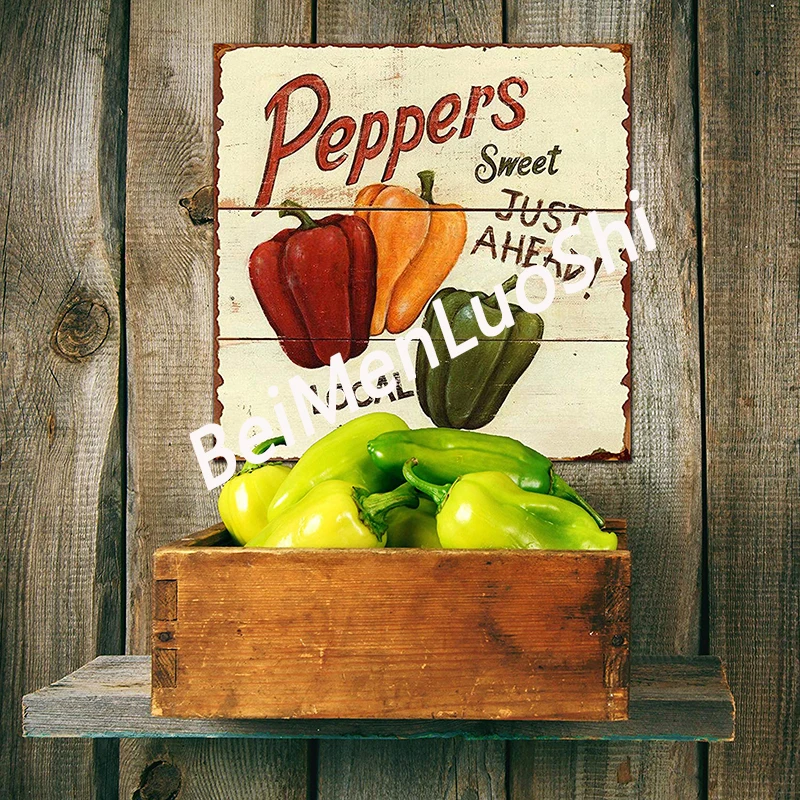 Vintage Home Decor Peppers Tin Plate Signs Square Painting Retro Gift Metal Sign Plaque Wall 30*30CM | Дом и сад