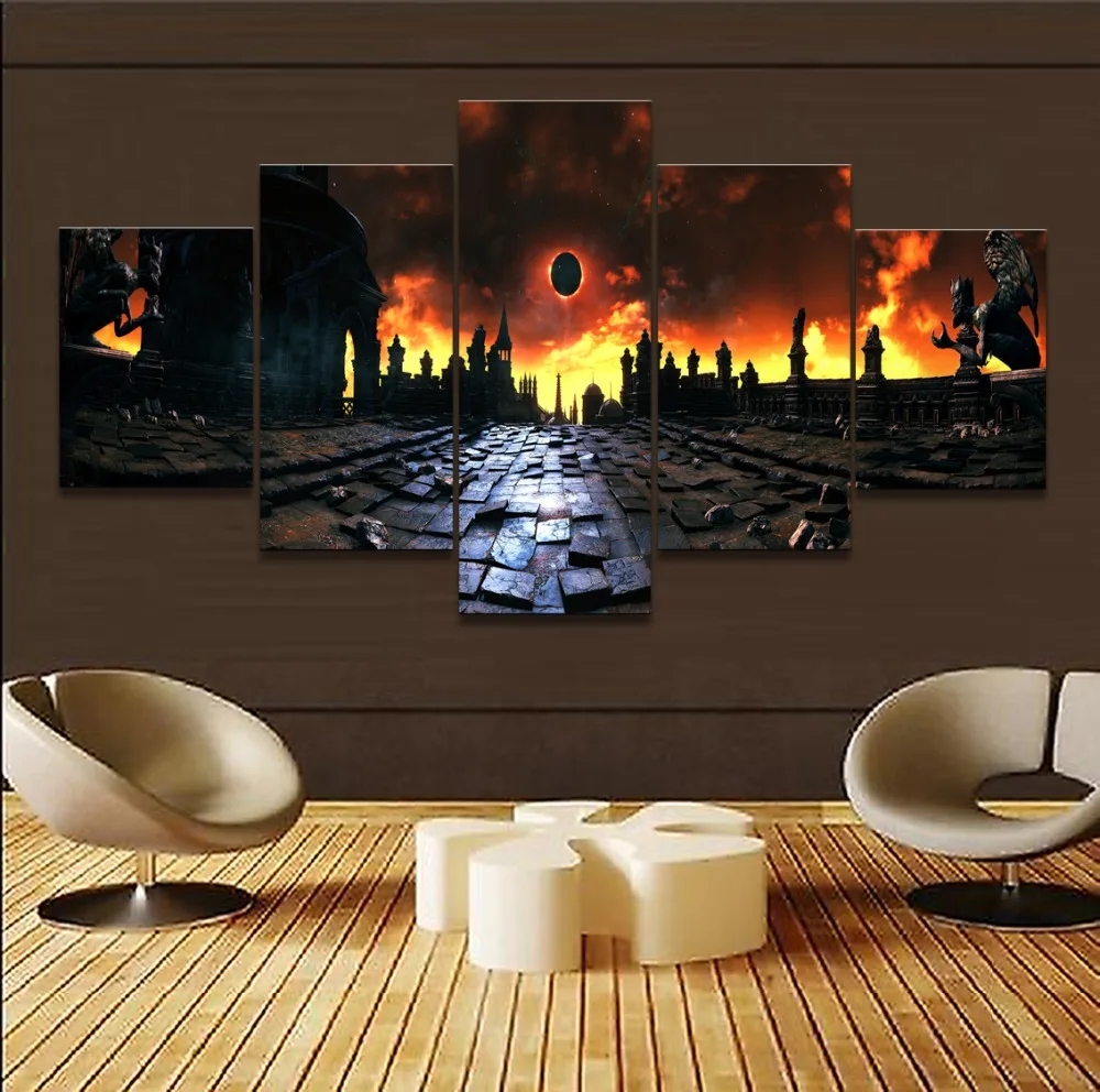 

Настенное искусство, декоративное модульное изображение, 5 шт., плакат игры «Темные души III Eclipse», Современная Картина на холсте, декор для го...