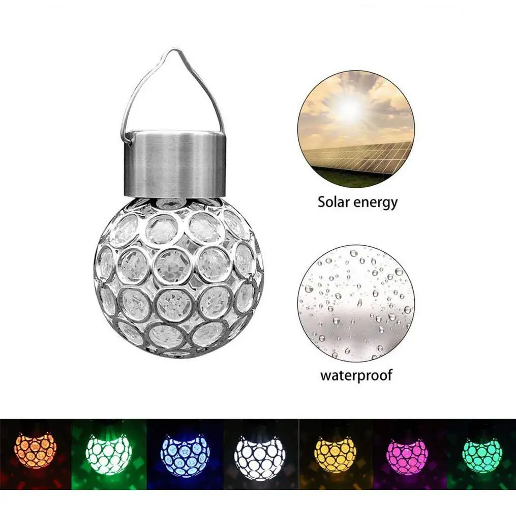 1pcs Outdoor Solar Light Garden Lamp-Colorful Decoration Hanging Lights Color Change-Stainless Steel Hollow Ball-PVC Waterproof |