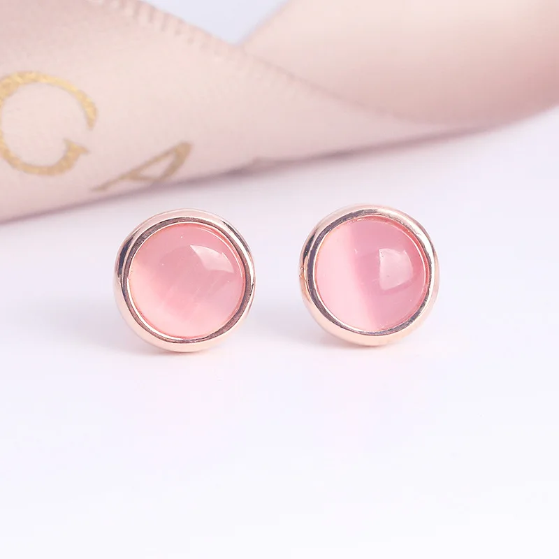 Round Rose Gold Earrings for Women Pink Stone Earings Fashion Jewelry Oorbellen Pendientes Brincos Orecchini | Украшения и