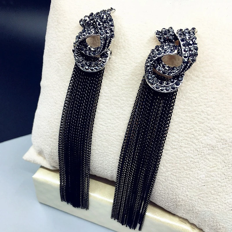 1Pair Flower 2019 New Arrival Long Dangle Rhinestone Wedding Tassel Golden Crystal Vintage Silver Korean Drop Earring | Украшения и