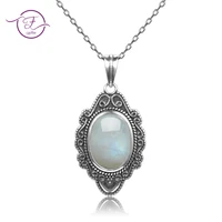top quality pure sterling silver vintage oval rainbow moonstone pendants necklaces womens handmade fine jewelry gifts wholesale