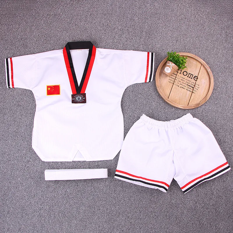 

White Short Sleeve Uniform Adult Taekwondo Karate Dobok Exquisite Embroidery Tkd Clothing Kids Kungfu Martial Arts Suit Size180