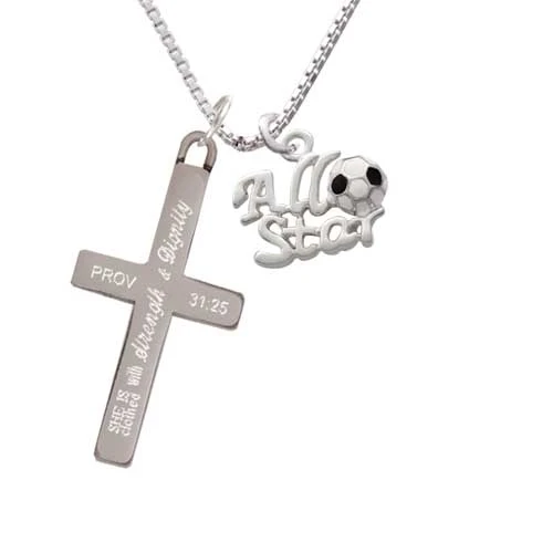 All Star - Soccer ball Strength and Dignity Cross Necklace | Украшения и аксессуары