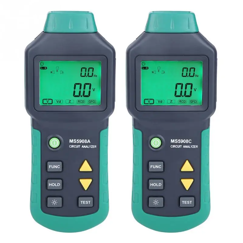 

AC100-240V MS5908A/MS5908C, тестер цепи с ЖК дисплеем, тестер напряжения GFCI RCD, вилка США/ЕС, TRMS, измерение напряжения переменного тока