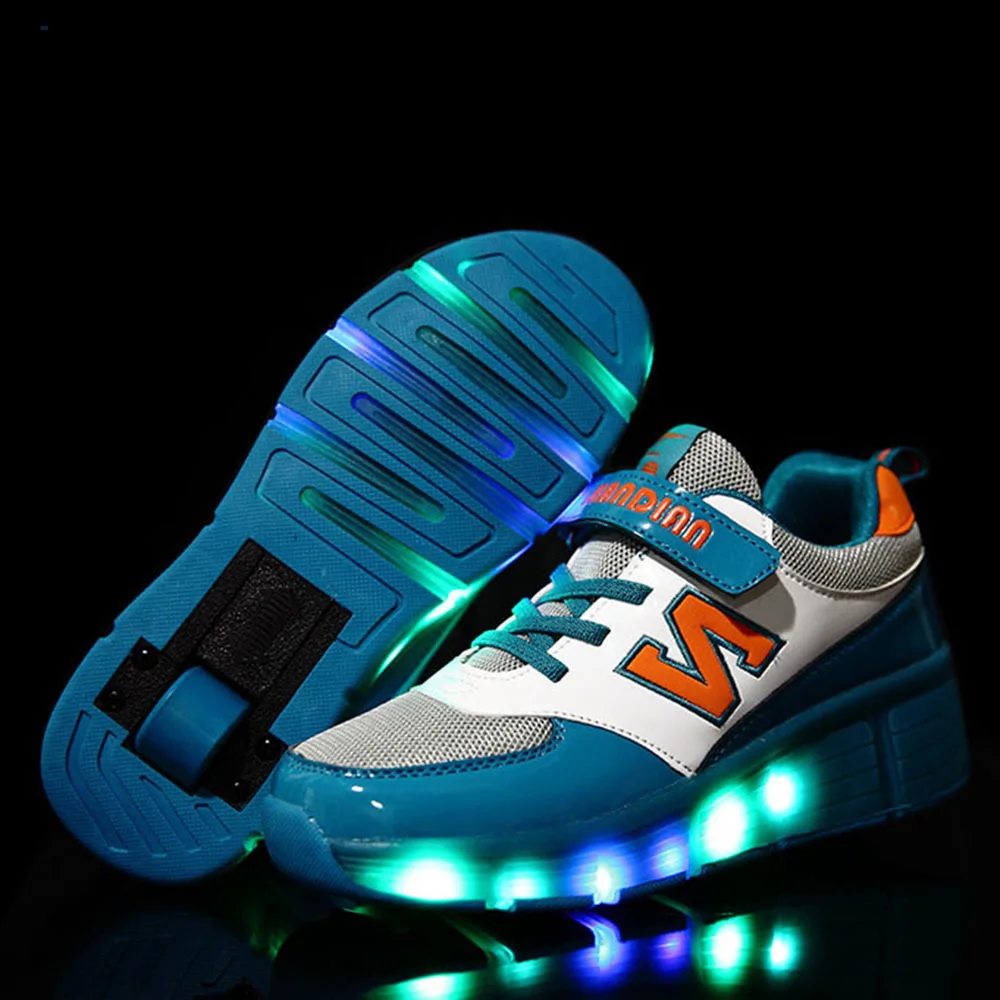 2018 Luminous Sneakers Children Glowing With Led Light Up Shoes Wheels Kids Roller For Boys Girls | Детская одежда и обувь